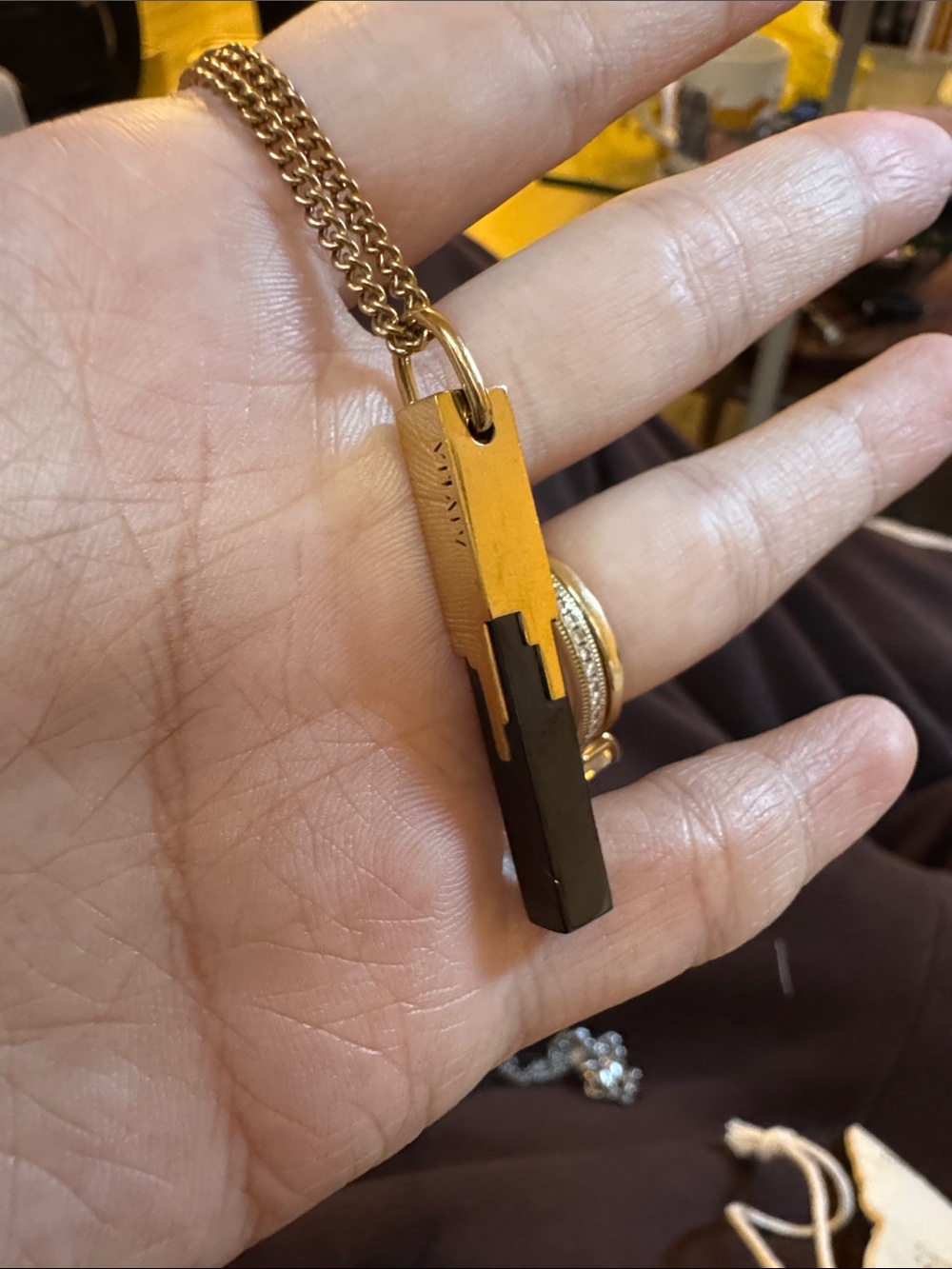 Men’s Two-Tone Gold and Black Rectangular Pendant Necklace by